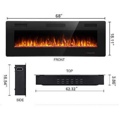 Modern Recessed Wall-mounted Multicolor LED Electric Fireplace, Ultra-thin and Low Noise