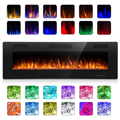 Modern Recessed Wall-mounted Multicolor LED Electric Fireplace, Ultra-thin and Low Noise