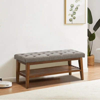 Entryway Shoe Bench Storage Bench Fabric Solid Wood, 43-inch Upholstered Bench for Living Room, Bedrooms