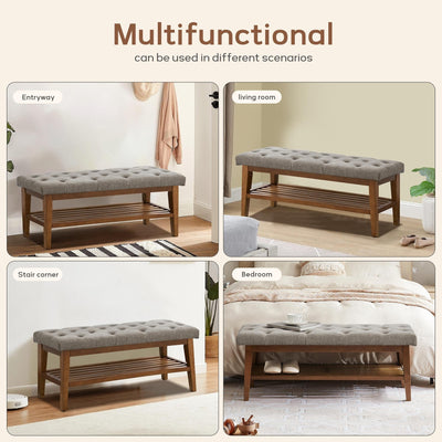 Entryway Shoe Bench Storage Bench Fabric Solid Wood, 43-inch Upholstered Bench for Living Room, Bedrooms