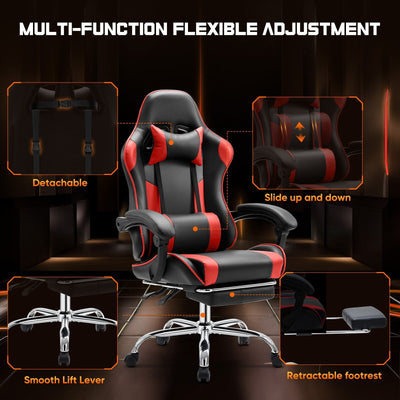 Ergonomic PU Leather 360° Swivel Gaming Recliner with Footrest, Headrest, Lumbar Support, Adjustable Height