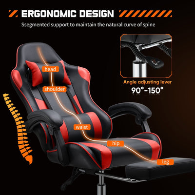 Ergonomic PU Leather 360° Swivel Gaming Recliner with Footrest, Headrest, Lumbar Support, Adjustable Height