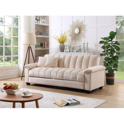 Fabric Upholstered Channel Back Living Room Convertible Sofabed