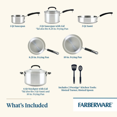 Farberware Brilliance Stainless Steel Cookware Set, 10 Piece