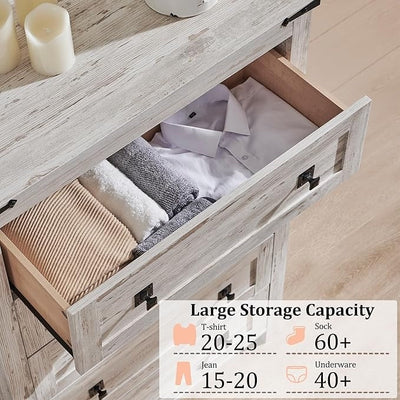 48 Tall Farmhouse 5 Drawer Wood Dresser, Chest of Drawers for Bedroom