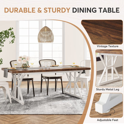 Farmhouse Dining Table for 6 People, 70.8-Inch Rectangular Wood Kitchen Table