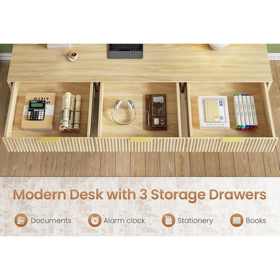 Farmhouse Executive Desk Home Office Desk File Drawer Monitor Stand Power Outlet