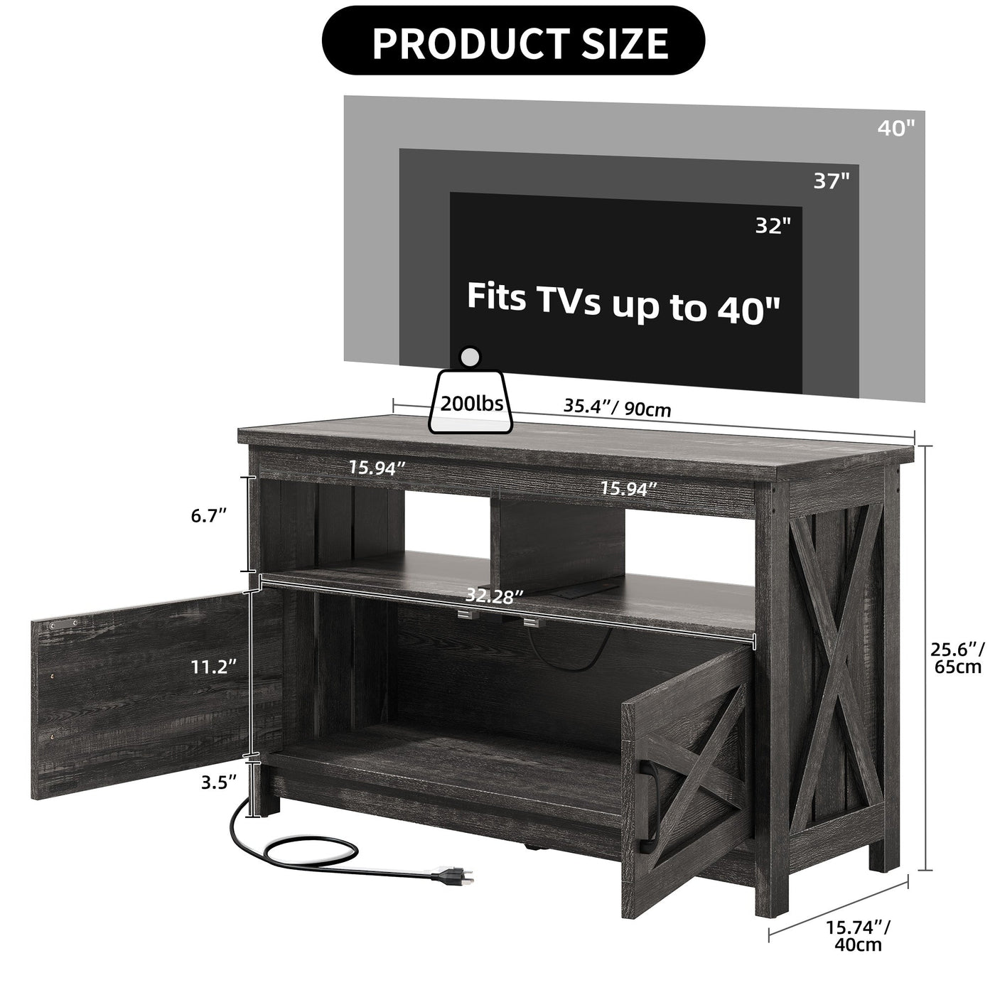 Farmhouse TV Stand for up to 65 TV with Doors and Open Shelves Media Console Power Outlet