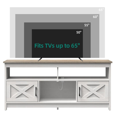 Farmhouse TV Stand for up to 65 TV with Doors and Open Shelves Media Console Power Outlet