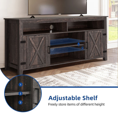 Farmhouse TV Stand for up to 65 TV with Doors and Open Shelves Media Console Power Outlet