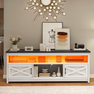 Farmhouse TV Stand for up to 65 TV with Doors and Open Shelves Media Console Power Outlet