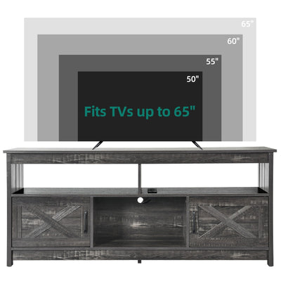 Farmhouse TV Stand for up to 65 TV with Doors and Open Shelves Media Console Power Outlet