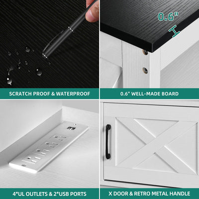 Farmhouse TV Stand for up to 65 TV with Doors and Open Shelves Media Console Power Outlet