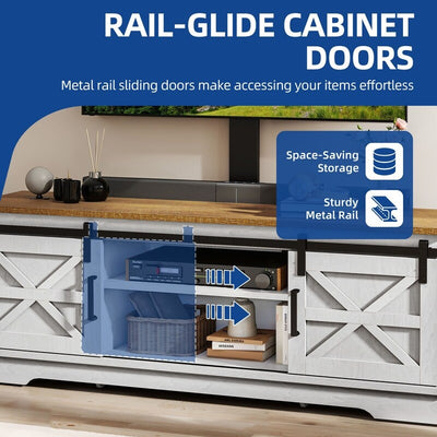 Farmhouse TV Stand for up to 65 TV with Doors and Open Shelves Media Console Power Outlet