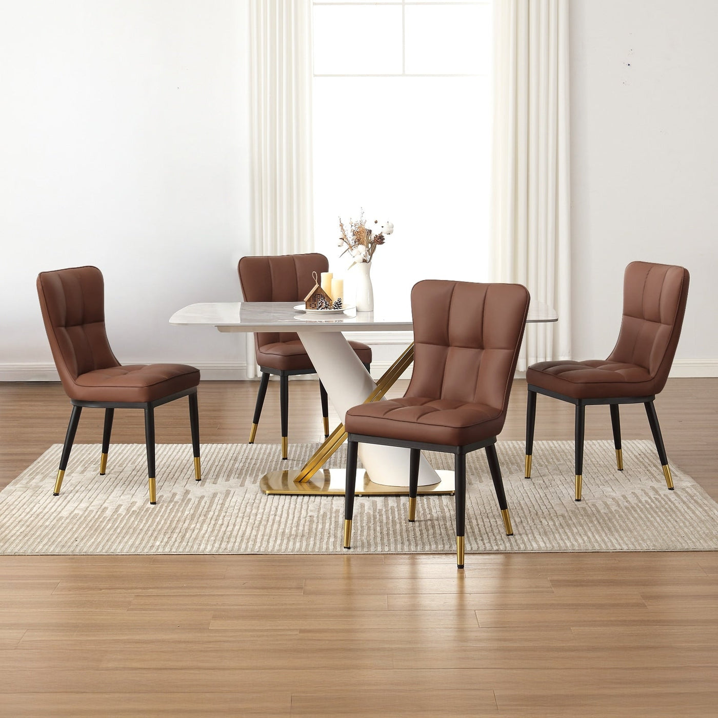 Faux Leather Upholstered Dining Chairs Set of 2/4