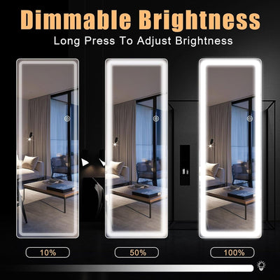 Floor Mirror with LED Light, 64 x 21 Full Length Mirror with Stand, Hanging Mirror Wall Mounted Mirror Full Body Mirror