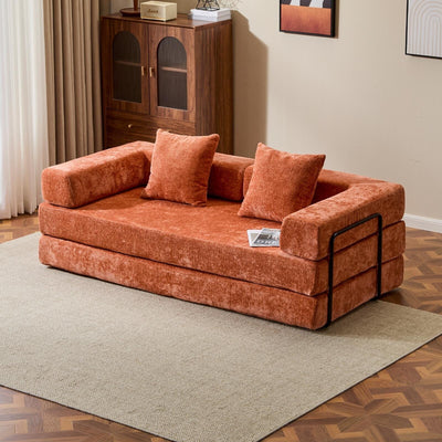 Floor Sofa Bed Convertible with Pillow Back Chenille Fabric for Living Room Bedroom