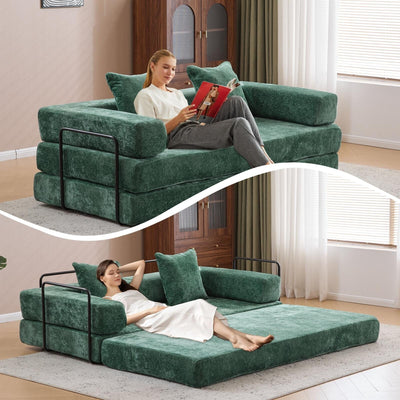 Floor Sofa Bed Convertible with Pillow Back Chenille Fabric for Living Room Bedroom