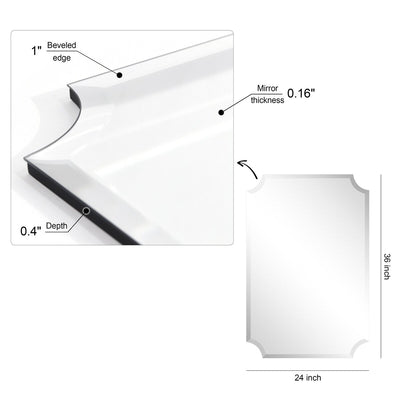 Frameless Rectangle Scalloped Beveled Wall Mirror, Bathroom, Vanity, Bedroom Mirror,1-beveled Edge - Clear