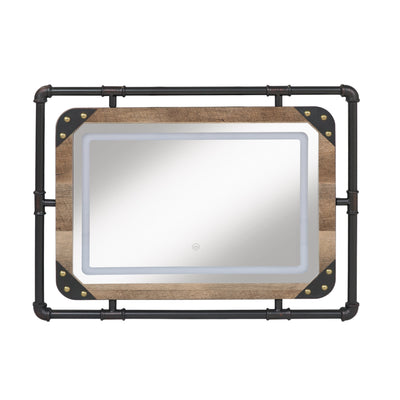 Furniture of America Inyo Industrial Metal Wall Mirror with LED Lights