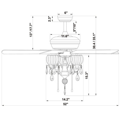 Garlow Matte Black 5-blade Lighted Ceiling Fan with Crystal Flower Cups Chandelier (includes Remote) - 52-inches Diameter
