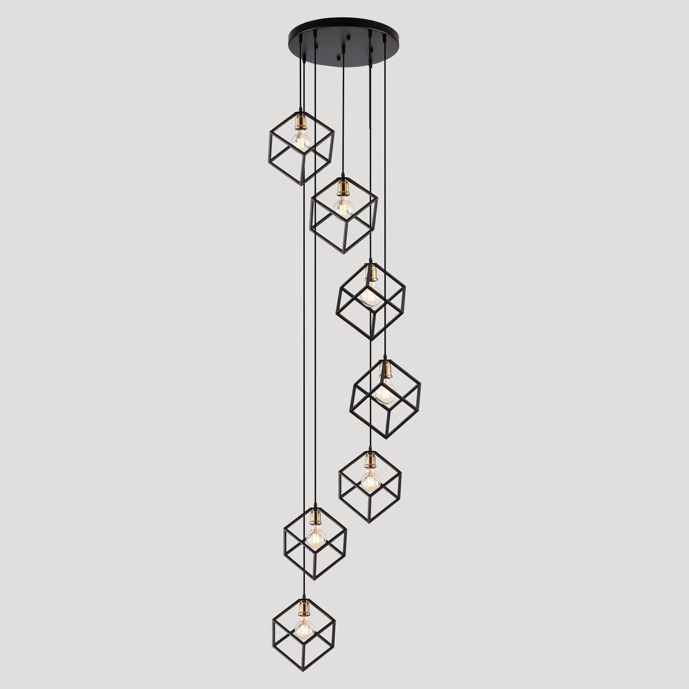 Geometric Pendant Chandelier for Stairway / Staircase, Adjustable Height 5 or 7 Light Cluster