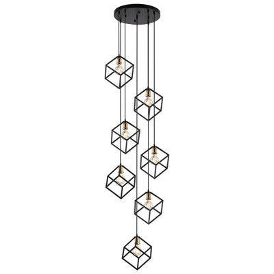 Geometric Pendant Chandelier for Stairway / Staircase, Adjustable Height 5 or 7 Light Cluster