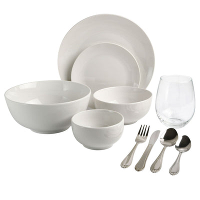 Gibson Home All U Need 60 Piece Plates, Bowls, Glassware, Forks, Spoons, and Knives (Service for 6) Dinnerware Set
