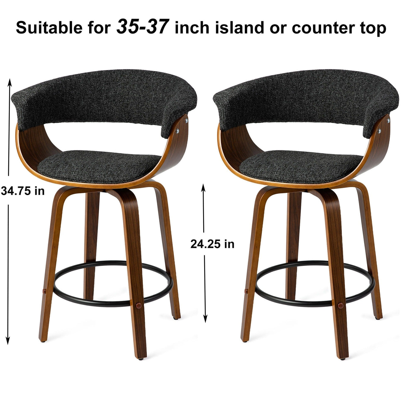 Glitzhome Set of 2 or 4 Modern Counter & Bar Height Wooden Swivel Bar Stools