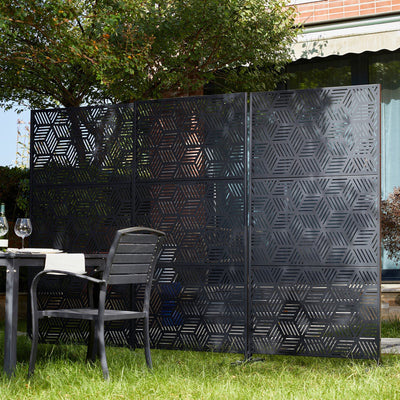 Glitzhome 6ft Galvanized Floral Patterned 3-Panel Privacy Screen Room Divider Fences
