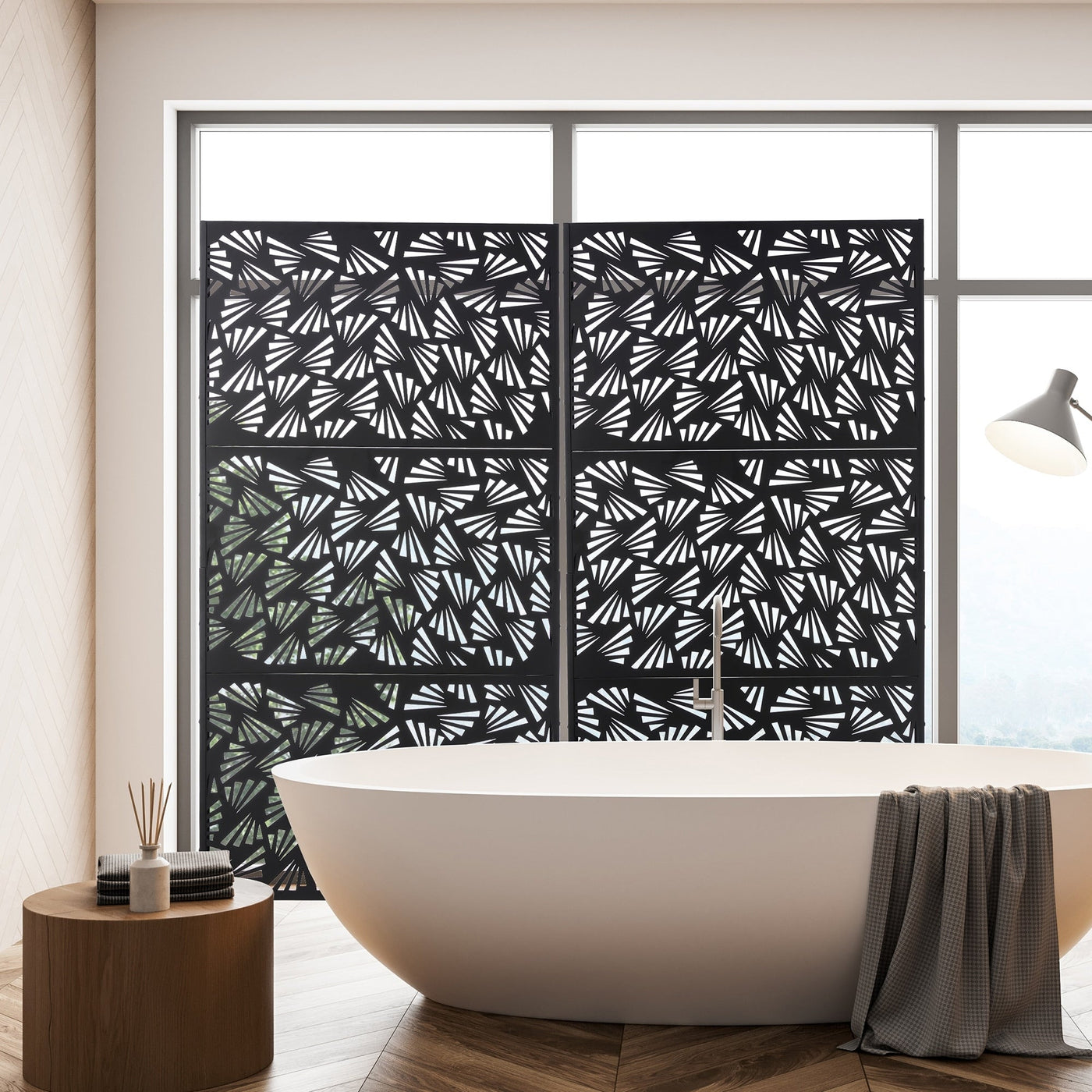 Glitzhome 6ft Galvanized Floral Patterned 3-Panel Privacy Screen Room Divider Fences