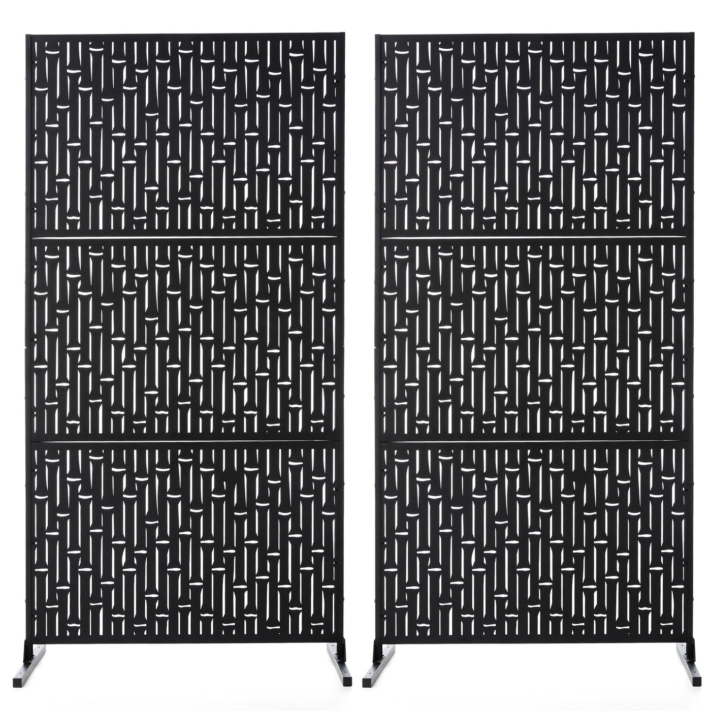 Glitzhome 6ft Galvanized Floral Patterned 3-Panel Privacy Screen Room Divider Fences