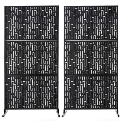 Glitzhome 6ft Galvanized Floral Patterned 3-Panel Privacy Screen Room Divider Fences