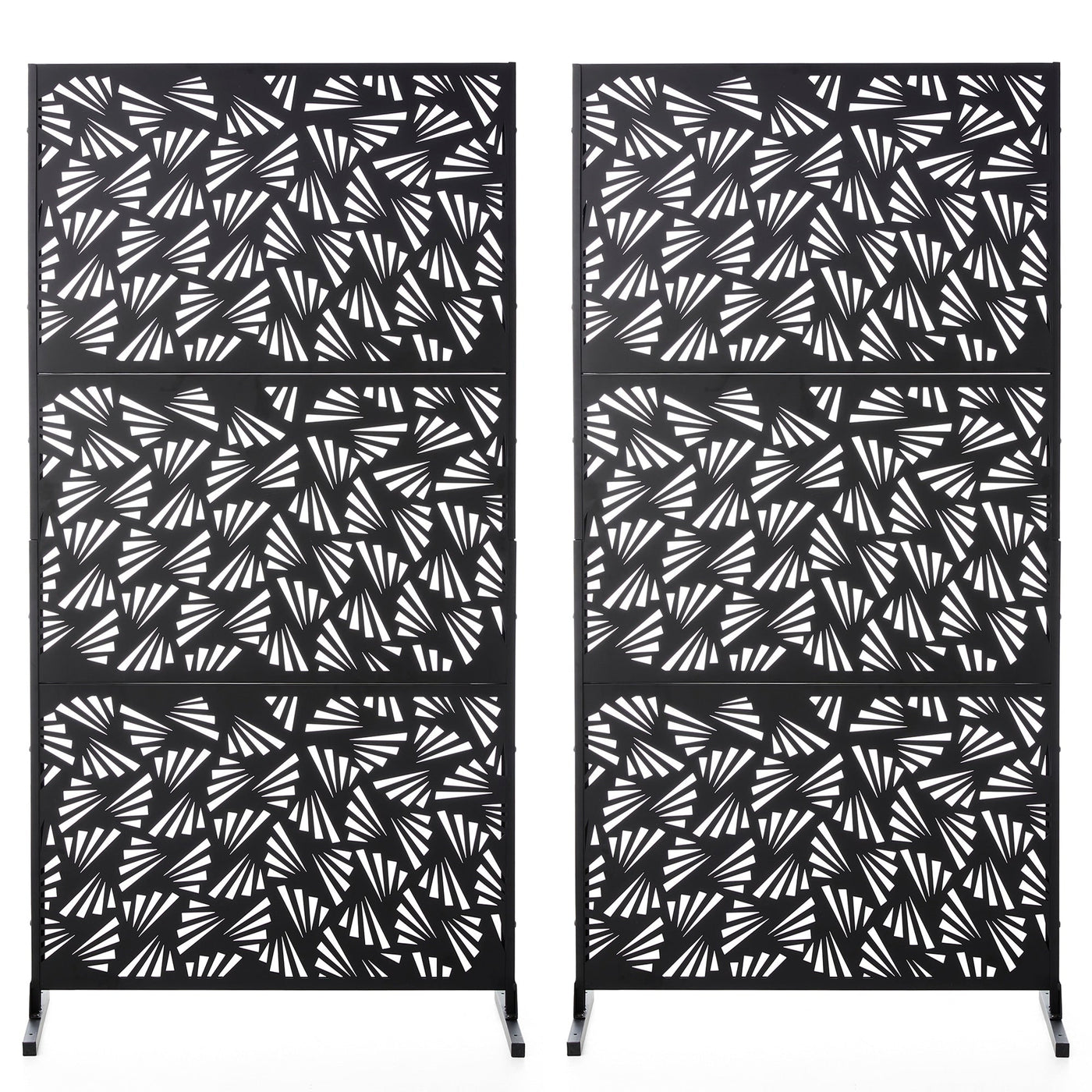 Glitzhome 6ft Galvanized Floral Patterned 3-Panel Privacy Screen Room Divider Fences