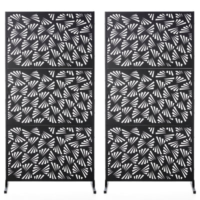 Glitzhome 6ft Galvanized Floral Patterned 3-Panel Privacy Screen Room Divider Fences