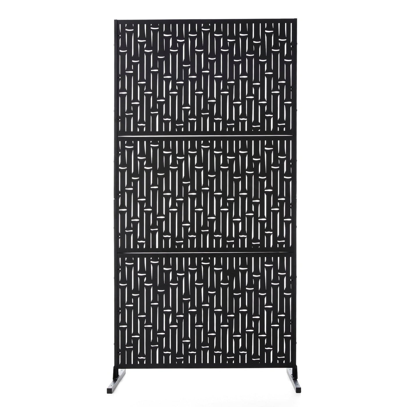 Glitzhome 6ft Galvanized Floral Patterned 3-Panel Privacy Screen Room Divider Fences