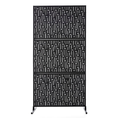 Glitzhome 6ft Galvanized Floral Patterned 3-Panel Privacy Screen Room Divider Fences