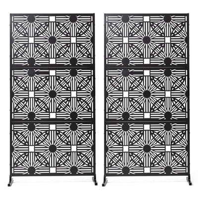 Glitzhome 6ft Galvanized Floral Patterned 3-Panel Privacy Screen Room Divider Fences