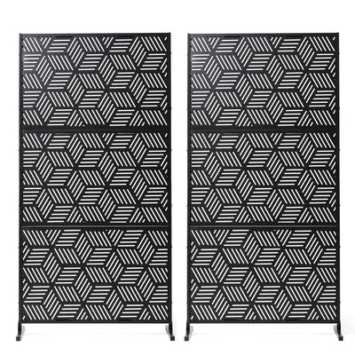 Glitzhome 6ft Galvanized Floral Patterned 3-Panel Privacy Screen Room Divider Fences