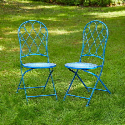 Glitzhome Outdoor Metal Folding Bistro Set 3PCS Patio Table Chairs