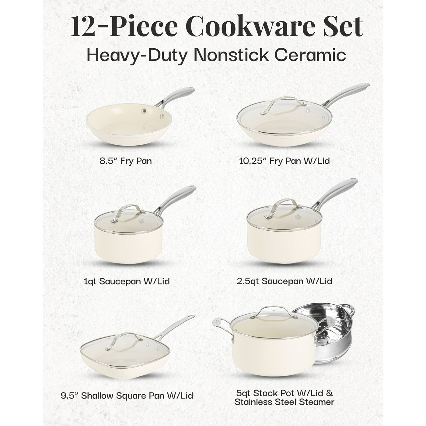 Gotham Steel Cream 12 Piece Pots and Pans Ultra Nonstick Ceramic Cookware Set with Stay Cool Handles