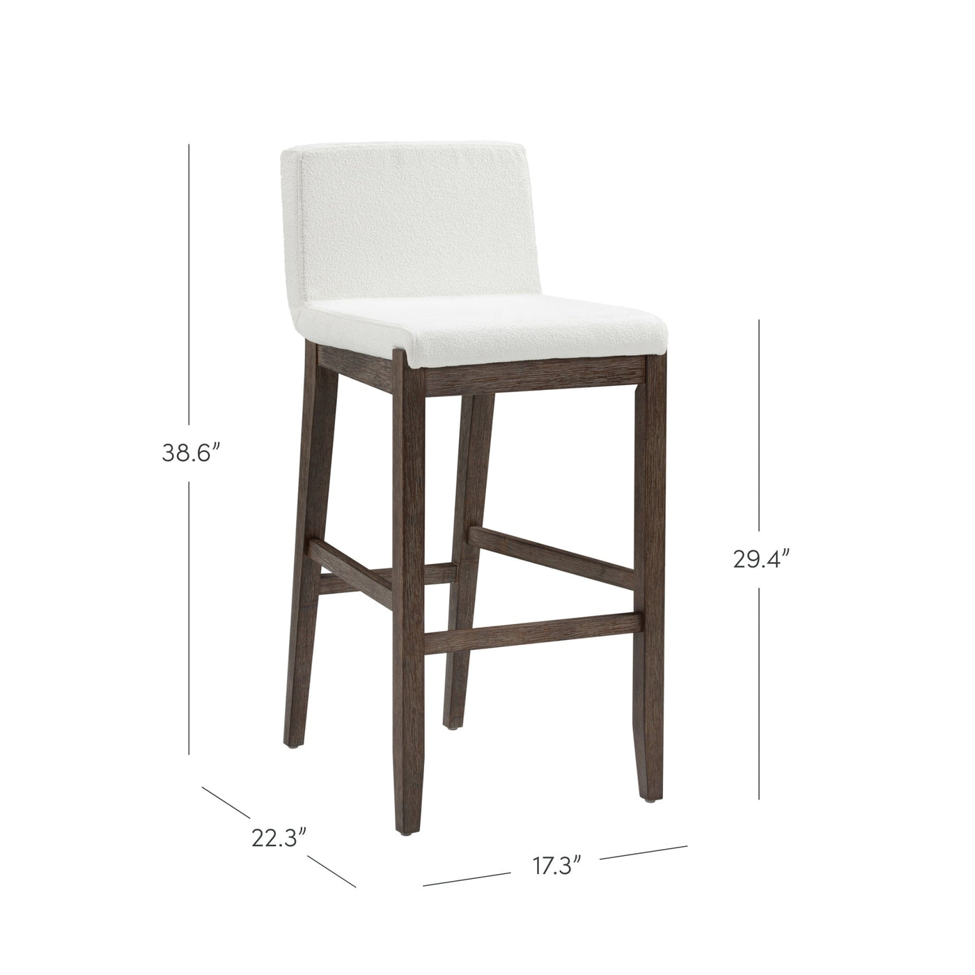Gracie Modern Bar Stool, Boucle Upholstered Chair and Brushed Wooden Legs