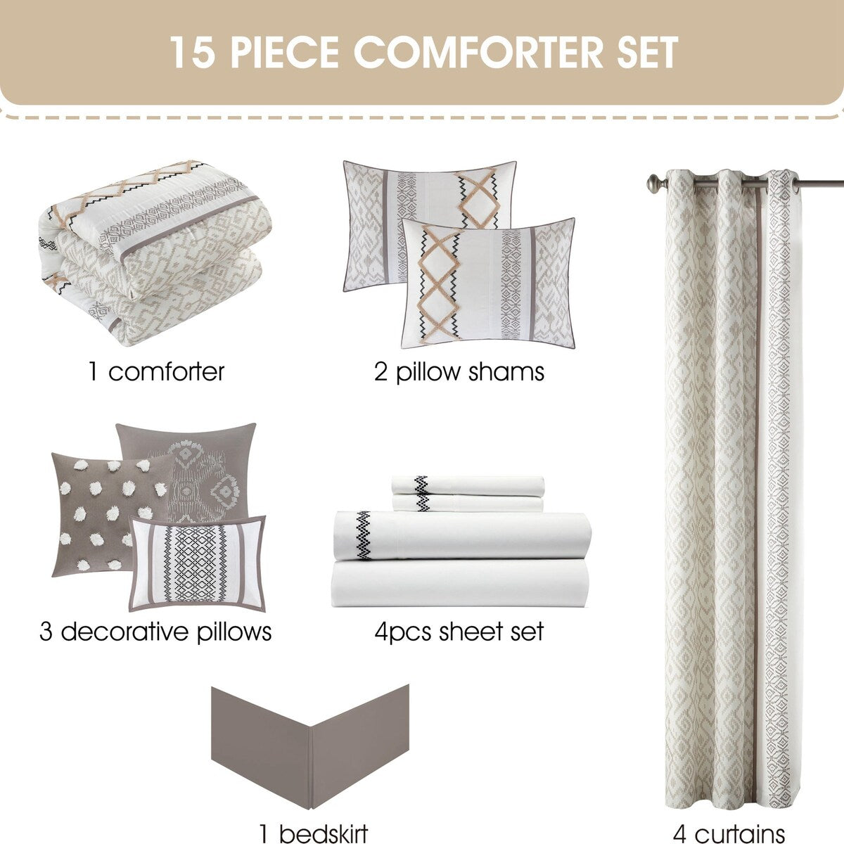 Nanshing Trina 15 Piece Boho Embroidered Comforter Set