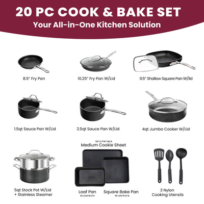 Granitestone 20 Piece Nonstick Pots and Pans Cookware and Bakeware Set
