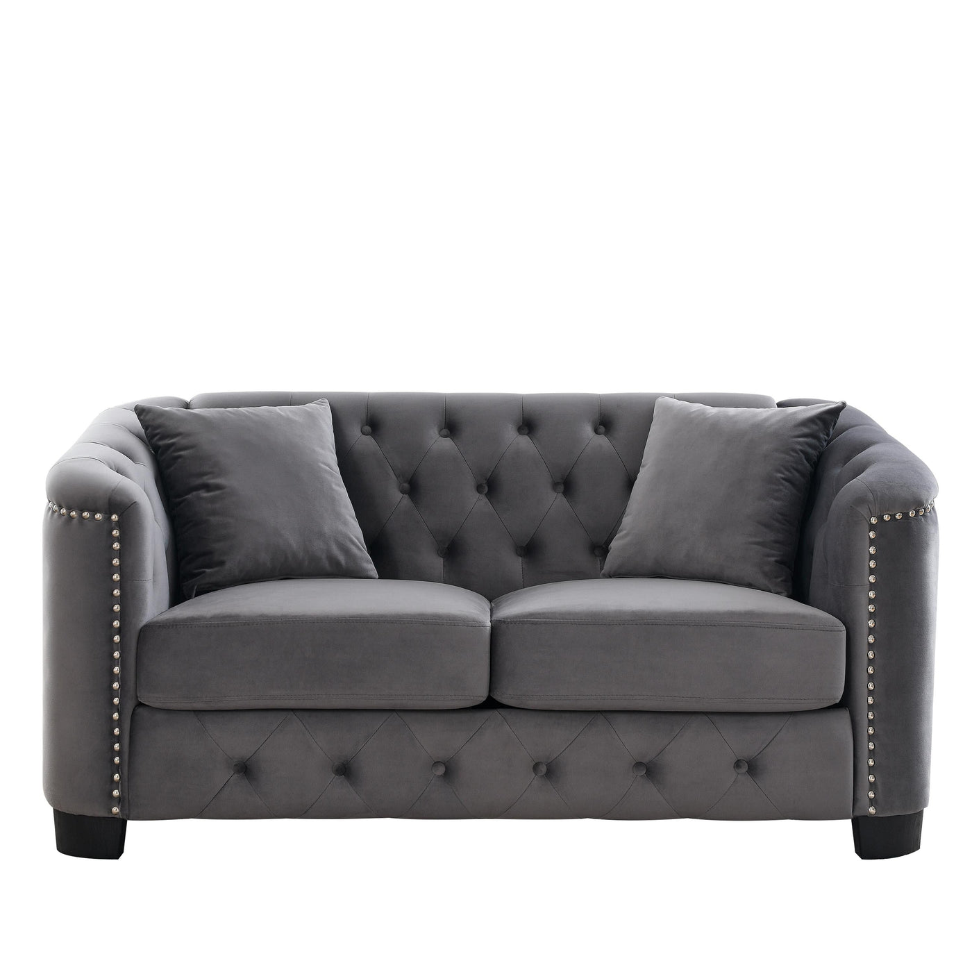 Grey 59'' Modern Velvet 2-Seater Sofa with Tufted Backrest and Nailhead Arms