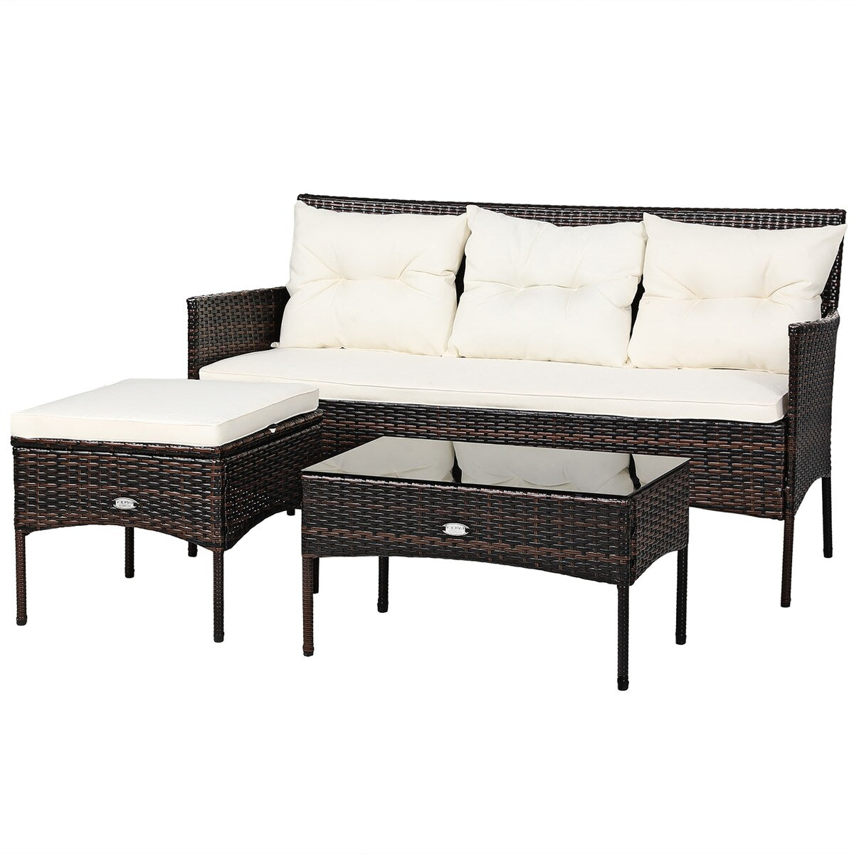 Gymax 3PCS Patio Rattan Sectional Conversation Furniture Set w/ Off - See Details