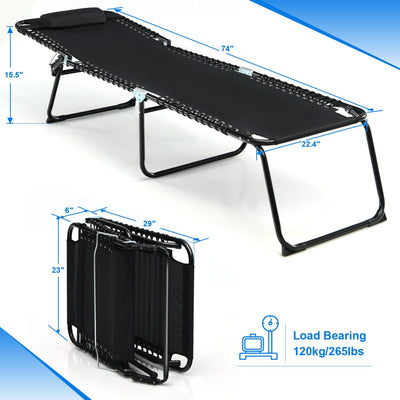 Gymax Folding Beach Lounger Chaise Lounge Chair w/ Pillow 4-Level