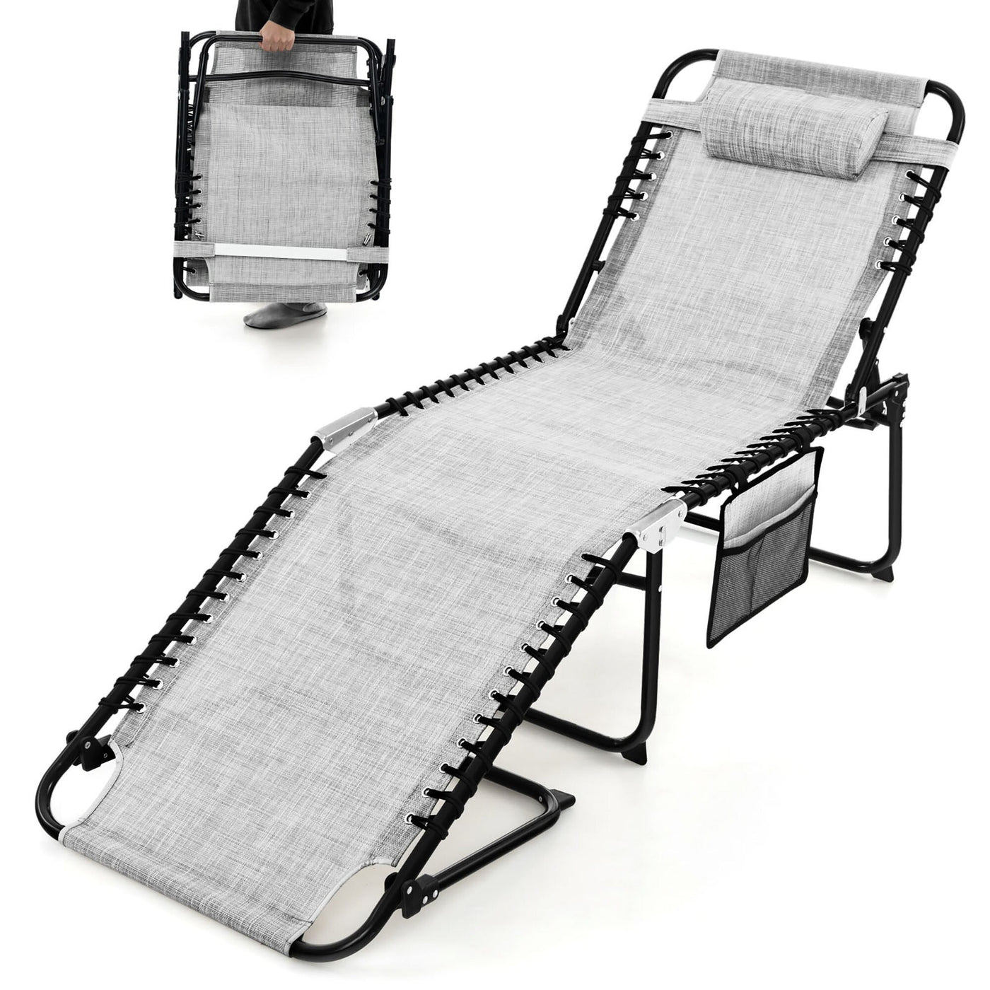 Gymax Folding Beach Lounger Chaise Lounge Chair w/ Pillow 4-Level
