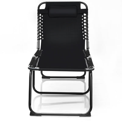 Gymax Folding Beach Lounger Chaise Lounge Chair w/ Pillow 4-Level