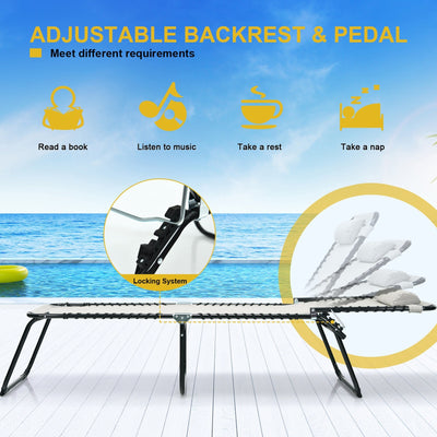 Gymax Folding Beach Lounger Chaise Lounge Chair w/ Pillow 4-Level